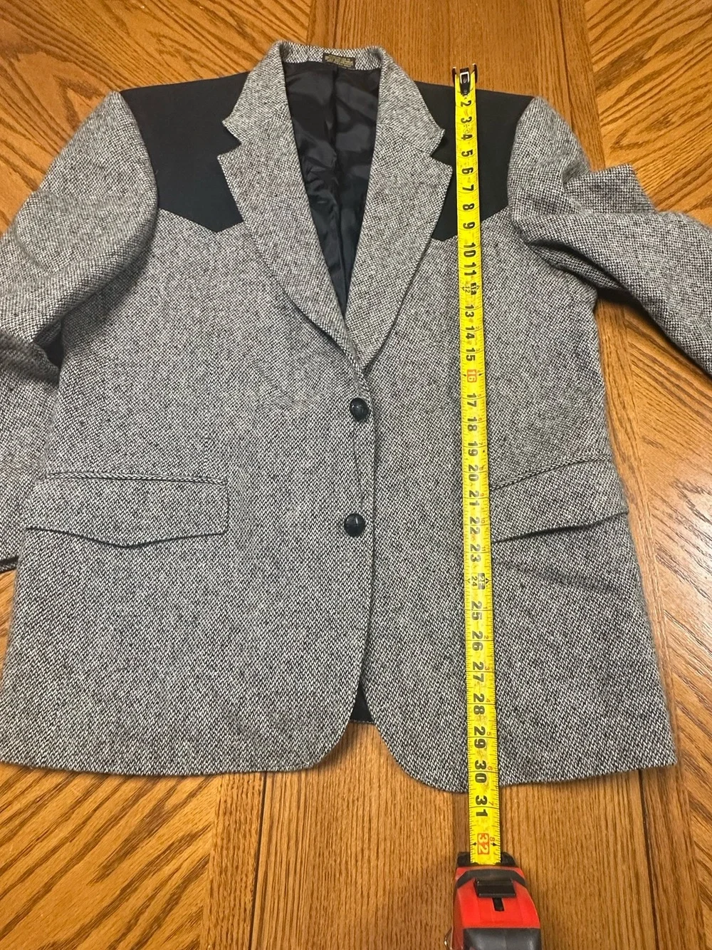 Men's Grey Tweed Blazer with Black Shoulder Panels